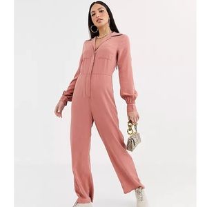 ASOS Design Denim Soft Drape Jumpsuit - Terracotta
